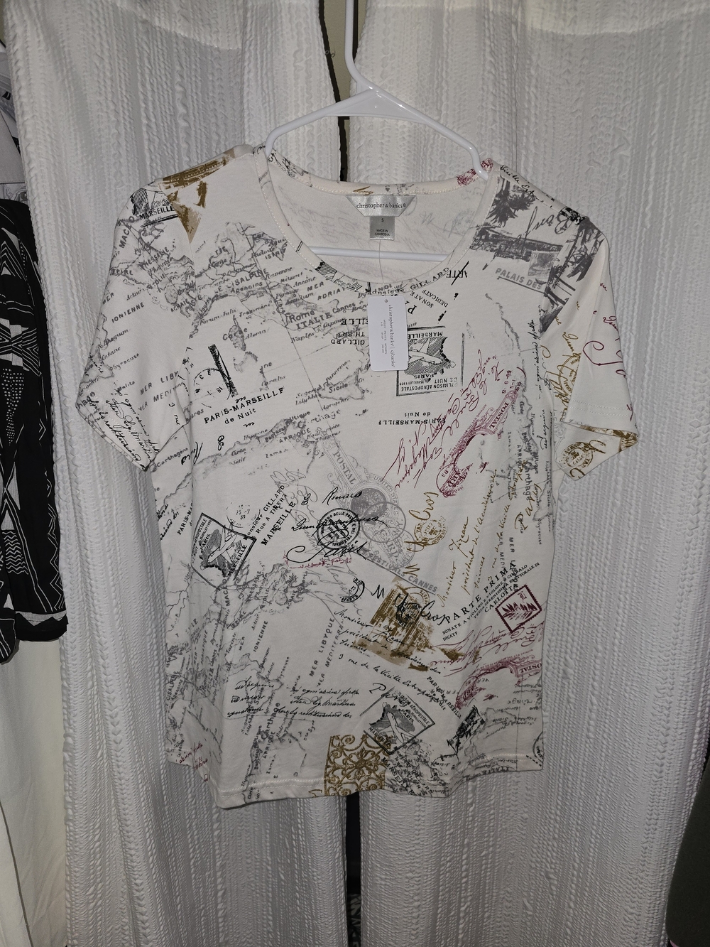 Womens SmallChristopher & Banks Cream Short-Sleeve Tee with Script & Stamp Print